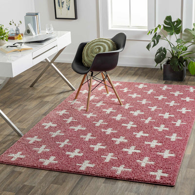 Anda White Cross on Red Plush Rug - Clearance