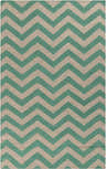 Close-up of Calamus Area Rug with emerald and medium gray chevron pattern. Hand woven wool rug. Design-Rectangle-58