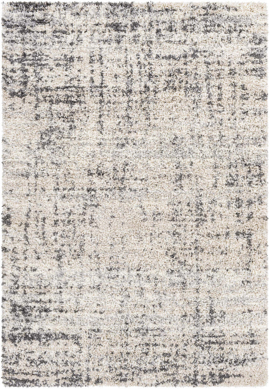 Close-up of the shag Calsib Area Rug. Black and cream abstract design. Contemporary style. Design-Rectangle-537