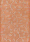 Close-up of the orange Calwell Flatweave Area Carpet with a light beige leaf and vine pattern. Design-Rectangle-537