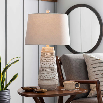 Tan and Cream Resin Lamp with White Linen Table Lamp