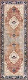 Detailed Camperdown Area Rug - Clearance in burnt orange, cream, dark blue, and light blue. Oriental, traditional style. Design-Runner-2676