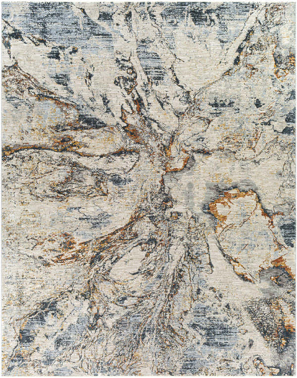 Close-up of the Cardup Beige Marble Rug. Abstract pattern in cream, gray, teal, and brick red. Contemporary style. Design-Rectangle-710103