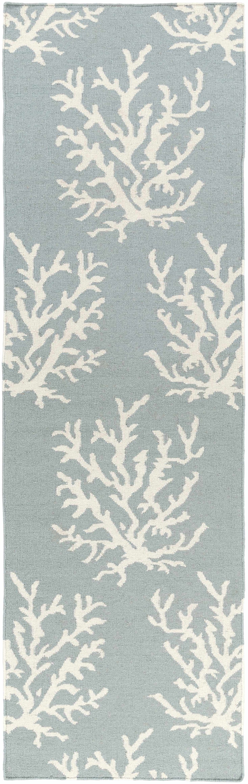 Carversville Ice Blue Botanical Wool Rug - Clearance