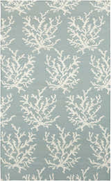 Close-up of Carversville Ice Blue Botanical Wool Rug featuring an ivory coral pattern on a light blue background. Design-Rectangle-58