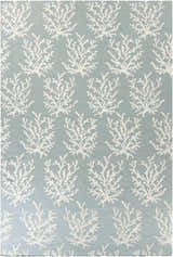 Close-up of Carversville Ice Blue Botanical Wool Rug featuring an ivory coral pattern on a light blue background. Design-Rectangle-811