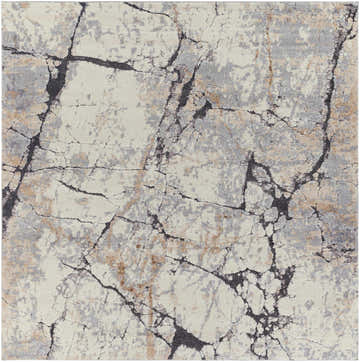 Close-up of the Cavetown Gray Marble Thick Rug featuring a charcoal, gray, and ivory marble-like pattern. Design-Square-710