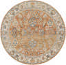 Round Cayla Area Rug in bone, clay, garnet, light brown, and taupe. Traditional floral pattern. Design-Round-53