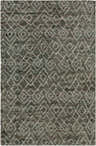 Close-up of the Ceres Area Carpet. Hand-knotted wool and jute rug in shades of green with a geometric diamond pattern. Design-Rectangle-58