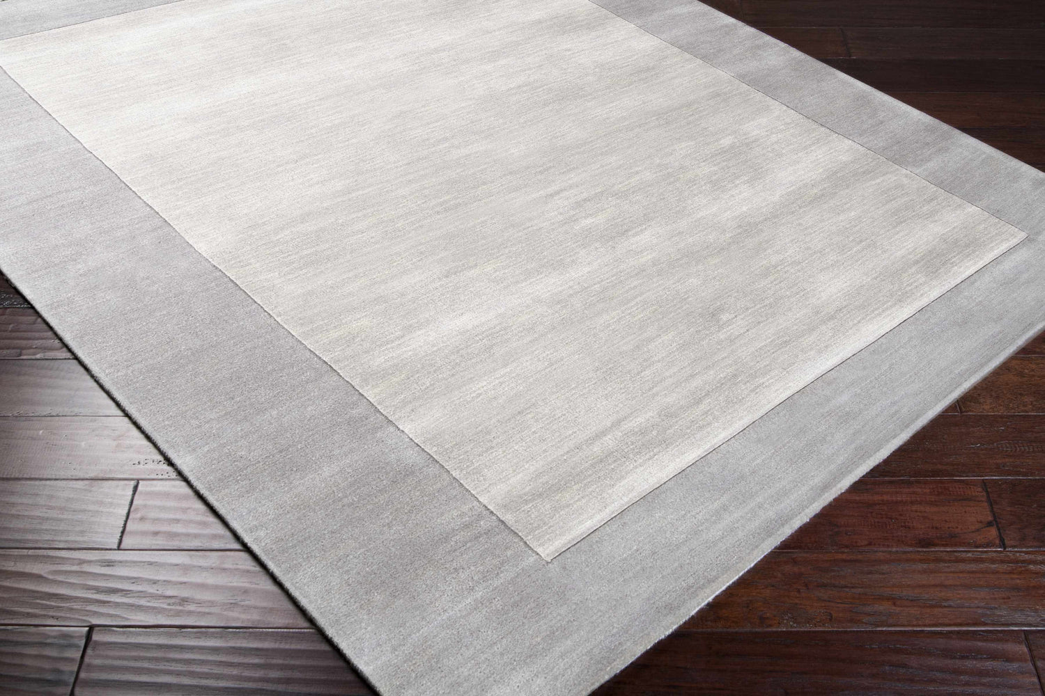 Bordered Solid Gray Wool Rug