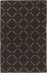 Close-up of the Charty Hand Woven Area Carpet. Dark brown wool rug with an off-white geometric diamond pattern. Design-Rectangle-576