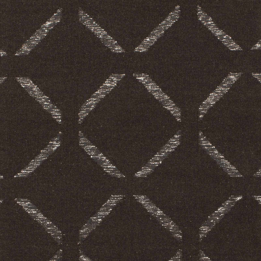 Close-up of the Charty hand woven area carpet featuring a dark brown and off white diamond pattern. Swatch