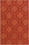 Brick red Chatom Area Rug with a contemporary quatrefoil pattern. Hand-loomed 100% wool rug. Design-Rectangle