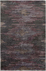 Close-up of a Cherokee Carpet - Clearance rug. Hand-knotted viscose rug in charcoal, gray, light olive, lilac, and plum. Design-Rectangle-58