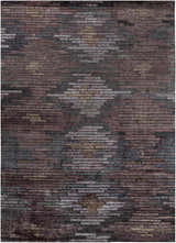 Close-up of the Cherokee Carpet - Clearance, featuring a contemporary design in charcoal, gray, lilac, and plum hues. Design-Rectangle-811