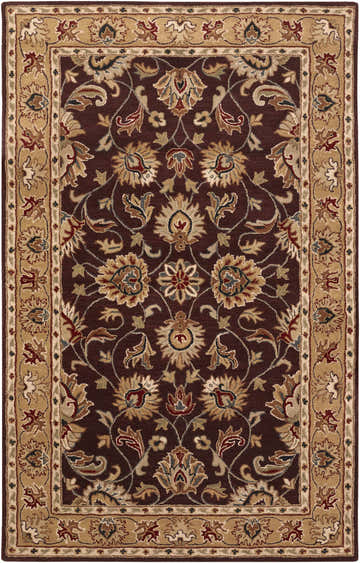 Detailed view of the Cherryfield Burgundy 1024 Wool Area Rug. Features a traditional floral pattern in burgundy, beige, and tan. Design-Rectangle-58