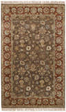 Detailed floral pattern of the Chinle Premium Wool Area Carpet in brick red, brown, and beige tones. Hand-knotted texture. Design-Rectangle-58