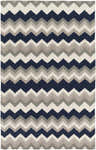 Close-up of the hand woven Cherry Area Rug. Chevron pattern in charcoal, gray, ink blue, and taupe wool. Design-Rectangle-58