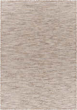 Close-up of the Coolville Brown Flatweave Area Carpet, showcasing its woven texture in brown, cream, and tan. Design-Rectangle-537