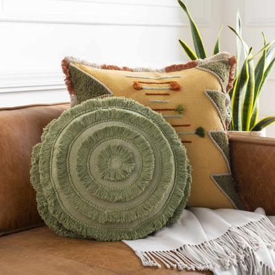 Cher Green Round Throw Pillow