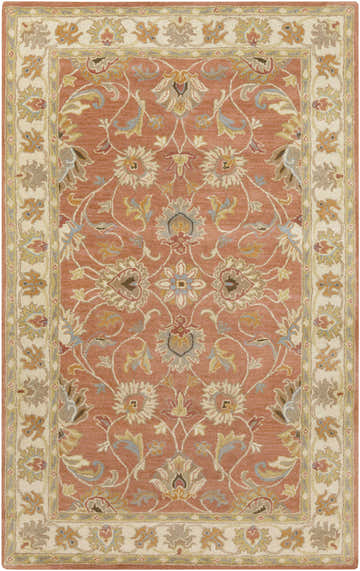 Detailed view of the Caesar Hand Tufted Burnt Orange 1124 Wool Carpet, showcasing its floral, oriental design and soft, wool texture. Design-Rectangle-58