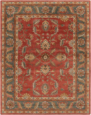 Detailed Charlottesville Tufted Wool Rug with brick red, gray, and floral Persian-style pattern. Design-Rectangle-7696