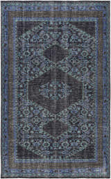 Hand knotted Chesham Clearance Rug in charcoal, dark blue, and teal. Traditional rectangular wool rug. Design-Rectangle-5686