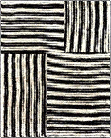 Close-up of a Black&White Striped Sheen Viscose Area Rug featuring horizontal and vertical stripes. Design-Rectangle-810