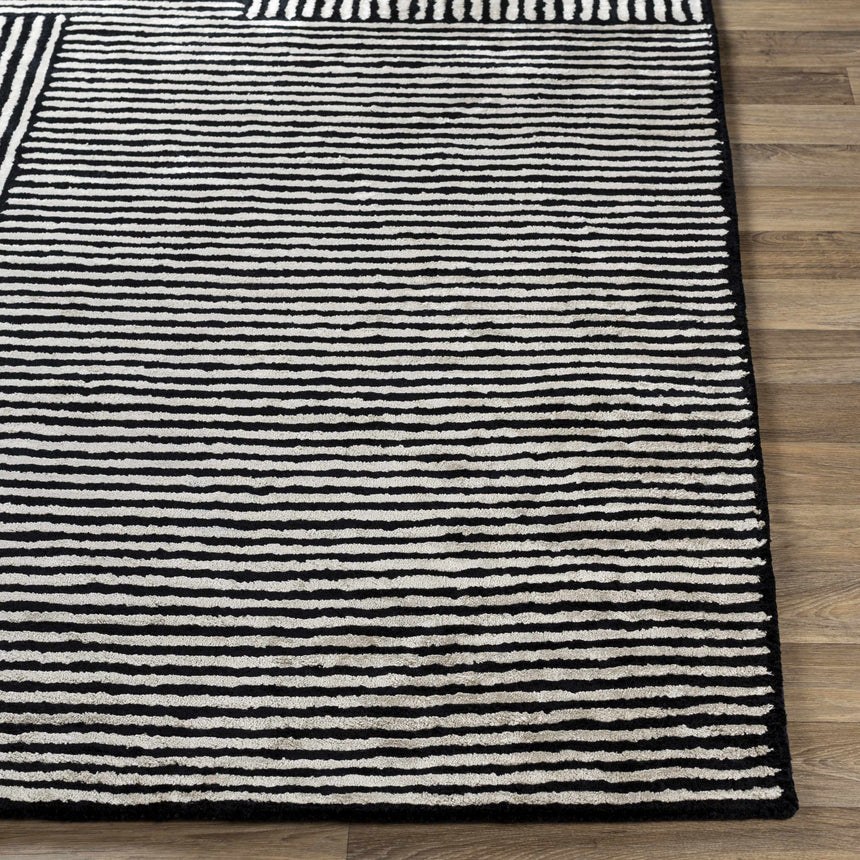 Black&White Striped Sheen Viscose Area Rug
