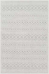 Close-up of the Clenchwarton Textured Beige Rug. Features a geometric, bohemian pattern in light beige and charcoal. Design-Rectangle-5373