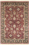 Detailed floral pattern on a brick red Coalinga Premium Wool Area Carpet with black and tan border. Design-Rectangle-5686