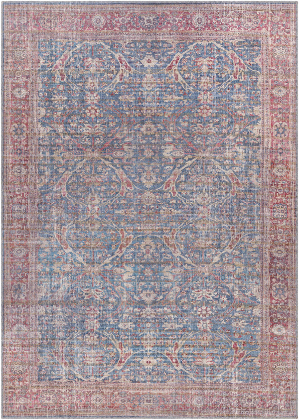 Clarin Distressed Blue&Red Washable  Rug - Clearance