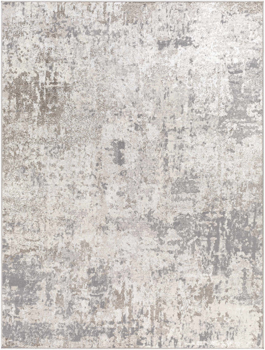 Close-up of the Calvinia Area Rug, showcasing its contemporary charcoal, gray, and light gray abstract design. Design-Rectangle-527