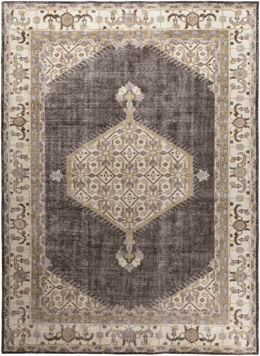 Rectangle Clyo Carpet in brown, charcoal, and off-white with a traditional, hand-knotted design. Design-Rectangle-811