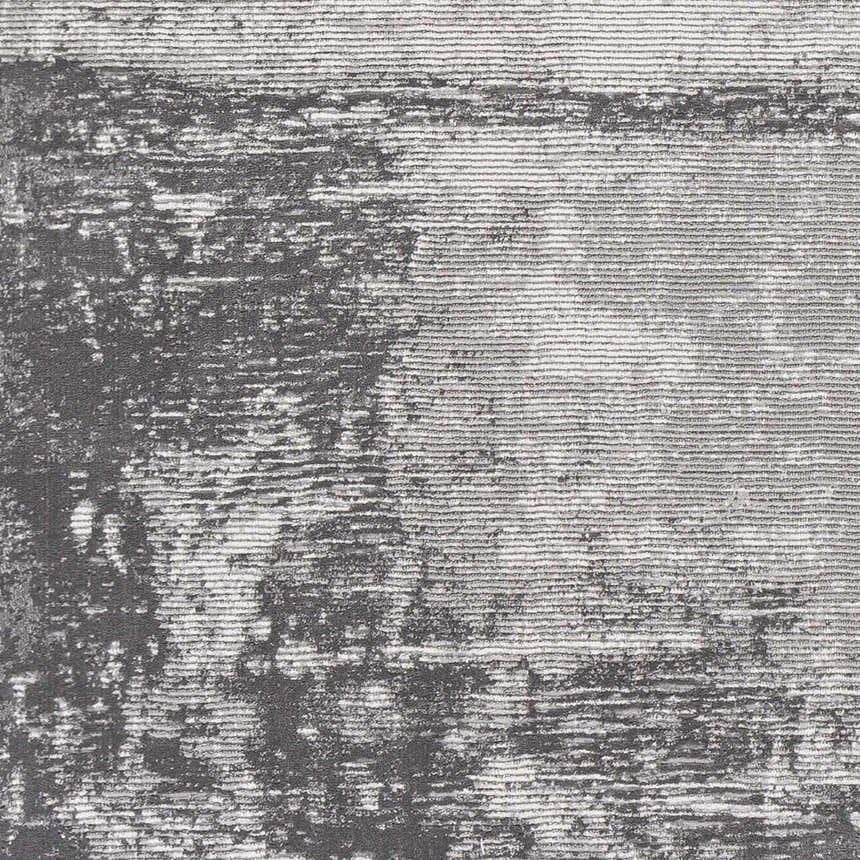 Close-up of the Coombs Area Rug featuring a charcoal and gray abstract pattern with horizontal lines. Swatch