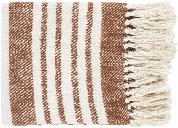 Cream and Brown Hand Woven Throw Blanket