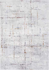 Close-up of Concordia Faux Silk Rug. Abstract design in off-white, gray, burgundy, burnt orange, and navy. Contemporary style. Design-Rectangle-5373