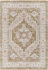Close-up of Canadensis Thick Luxe Traditional Turkish Rug in brick red, charcoal, and beige with an oriental pattern. Design-Rectangle-575