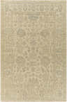 Close-up of the Canning Area Rug - Clearance. Hand-knotted wool rug in light beige, brown, olive, and sage with a traditional oriental pattern. Design-Rectangle-69