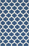Close-up of Centenary Navy Wool Area Rug featuring a light beige quatrefoil pattern on a navy background. Design-Rectangle-58