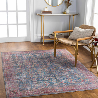 Clarin Distressed Blue&Red Washable  Rug - Clearance
