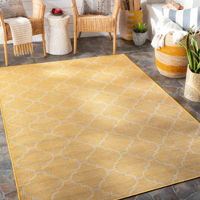 Unique Outdoor Trellis Area Rug, Mustard Yellow - Clearance