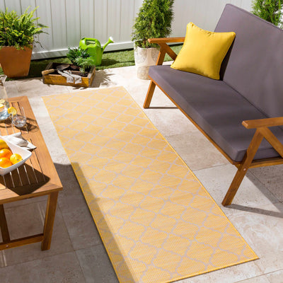 Unique Outdoor Trellis Area Rug, Mustard Yellow - Clearance