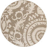 Round Collegeport Area Rug. Light beige floral pattern on a light brown olefin rug. Design-Round-73