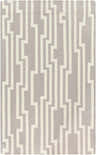 Close-up of the hand woven Comfrey Area Carpet. Ivory and medium gray geometric pattern on 100% wool rug. Design-Rectangle-58
