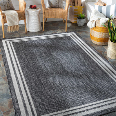 Coonamble Bordered Antrasit Outdoor Rug