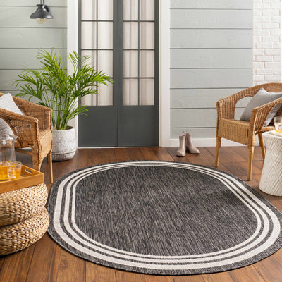 Coonamble Bordered Antrasit Outdoor Rug