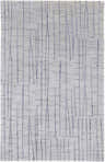 Close-up of the Copake Wool&Viscose Rug. Abstract pattern of gray, charcoal, and black vertical lines on a light gray background. Design-Rectangle-58