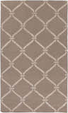 Close-up of the Coraopolis Area Carpet. Light gray trellis pattern on a taupe, hand woven wool rug. Design-Rectangle-576