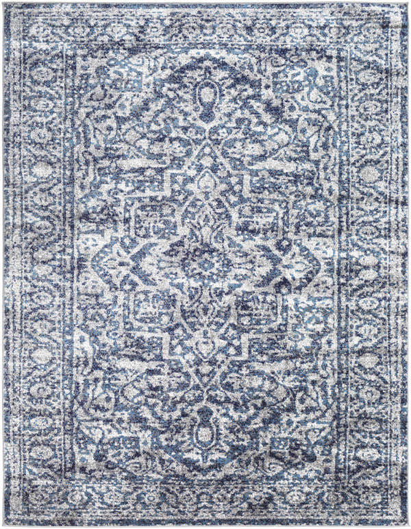 Detailed texture of a navy, charcoal, and light gray Costigan Traditional Navy Rug. Design-Rectangle-710103
